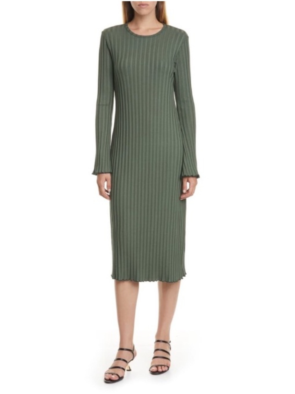 NWT Simon Miller Wells Stretchy Ribbed Knit Midi Dress Minimalist Green XS